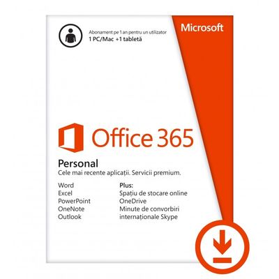 Microsoft Aplicatie 365 Personal, Subscriptie 1 An, 1 Utilizator, All Languages, Electronic, ESD
