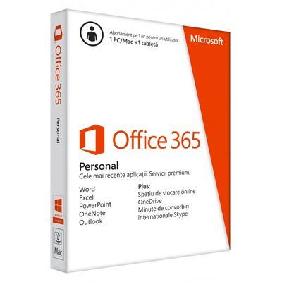 Microsoft Office 365 Personal, 32/64-bit, 1 an, 1 PC/MAC si 1 tableta, engleza, Medialess