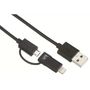 Kit 2 in1 USB Male la microUSB Male, Lightning Male, MFi, 1 m, Black