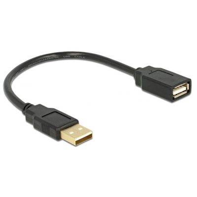 DELOCK Cable USB F - USB M, 0.15m, negru