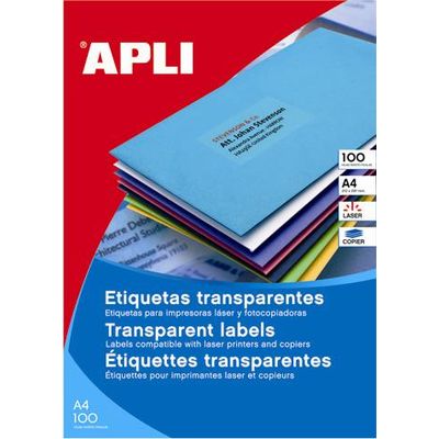 Etichete autoadezive Apli, transparente, 210 x 297 mm, laser/copy, 20 bucati, 20 coli/top - Pret/set