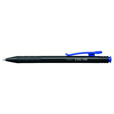 Pix Penac X ball, cu mecanism, rubber grip, 0.7mm, corp negru cu clema colorata - scriere albastra