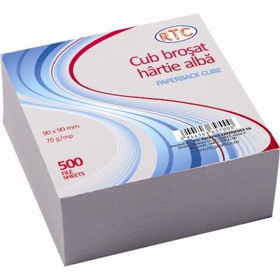 Cub din hartie RTC, 90 x 90 mm, 70 g/mp, 500 file, alb - Pret/buc