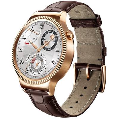 Smartwatch Huawei Watch W1 auriu, 42 mm, curea piele maro