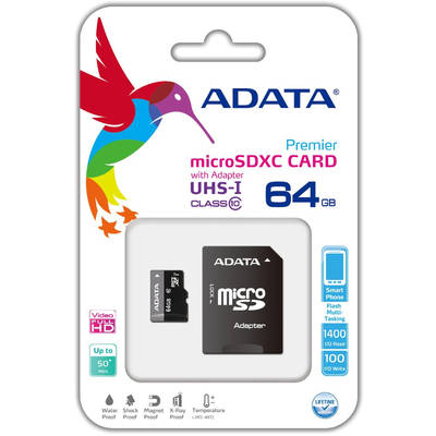 Card de Memorie ADATA Micro SDXC Premier 64GB UHS-I Clasa 10 + Adaptor SD