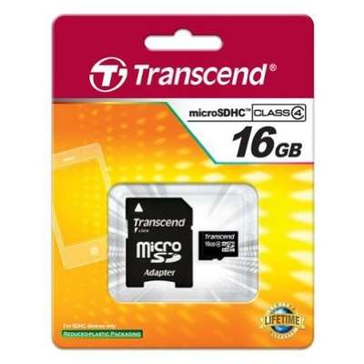Card de Memorie Transcend Micro SDHC 16GB Clasa 4 + Adaptor SD