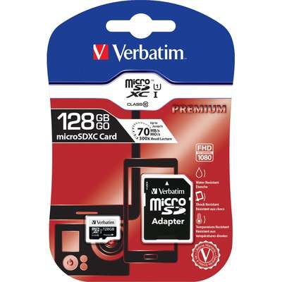 Card de Memorie VERBATIM Micro SDXC Premium 128GB Clasa 10, UHS-I U1 + Adaptor SD