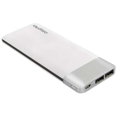 QOLTEC Slim, 10000 mAh, 2x USB, 2.1A, White