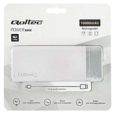 QOLTEC Slim, 10000 mAh, 2x USB, 2.1A, White