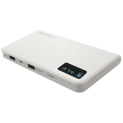 QOLTEC Slim Display, 10000 mAh, 2x USB, 2.1A, White