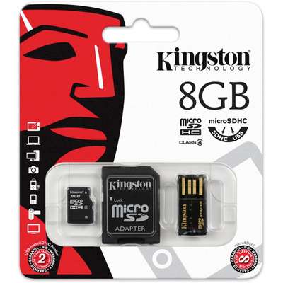 Card de Memorie Kingston Micro SDHC 8GB Clasa 4 + Adaptor SD + Card Reader USB 2.0