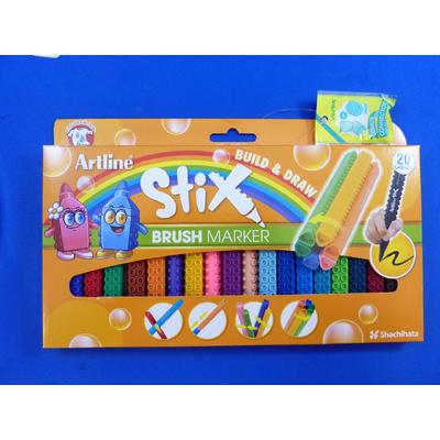 Marker pentru colorat ARTLINE Stix, varf flexibil (tip pensula), lavabil, 20 buc/cutie