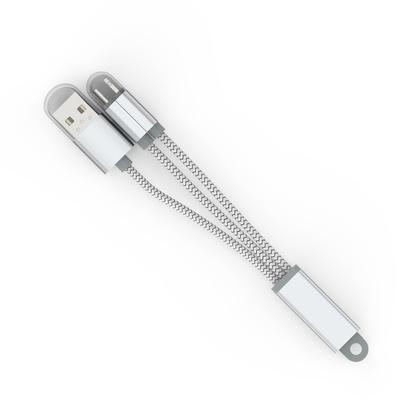 LDNIO breloc LC89 2 in 1 USB - microUSB, Lightning, 13 cm, metalic, argintiu