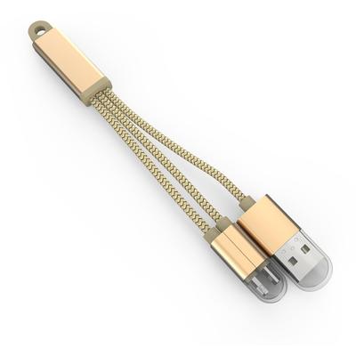 LDNIO breloc LC89 2 in 1 USB - microUSB, Lightning, 13 cm, metalic, auriu