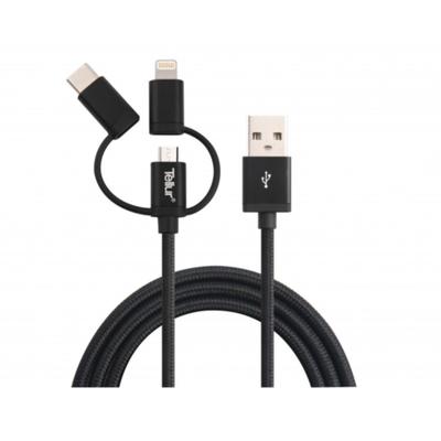 Tellur 3 in1 USB Male la microUSB Male, Lightning Male, USB-C Male adaptor, 1 m, 3A, Black