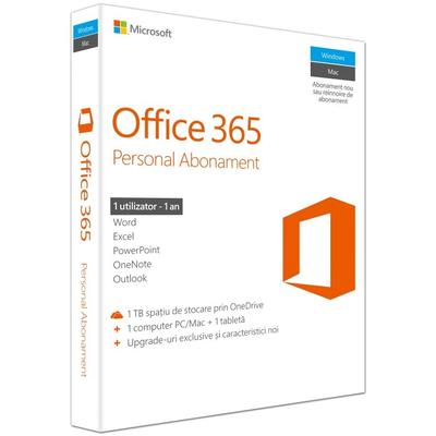 Microsoft Office 365 Personal, 32/64 bit, Romana, Subscriptie 1 an - 1 utilizator, pentru PC/Mac, Telefon si Tableta