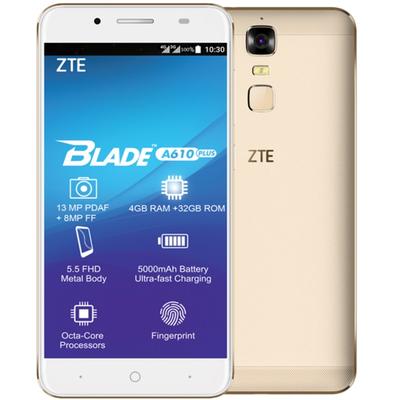 Smartphone ZTE Blade A610 Plus, Ecran Full HD, Octa Core, 32GB, 4GB RAM, Dual SIM, 4G, Camere 13 mpx + 8 mpx, baterie 5000 mAh, Quick Charge 4.0, Gold