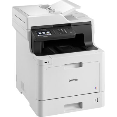 Imprimanta multifunctionala Brother DCP-L8410CDW, Laserjet color, A4, 31 ppm, Duplex, ADF, Retea, Wireless (Alb)