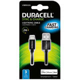 Cablu Date DURACELL USB Male la Lightning Male, MFi, 2 m, Black