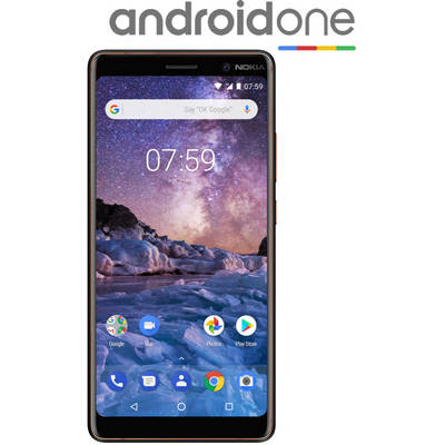 Smartphone NOKIA 7 Plus, Android ONE, Ecran Full HD, Gorilla Glass 3, Snapdragon 2.2 GHz, Octa Core, 64GB, 4GB RAM, Dual SIM, 4G, NFC, Tri-Camera: 16 mpx + 12 mpx + 12 mpx, Fast Charge, Black - Copper