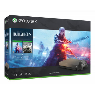 Consola jocuri Microsoft Xbox One X Gold Rush Special Edition 1TB Battlefield V Bundle