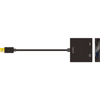 Adaptor Logilink 1x USB 3.0 Male - 1x HDMI Female + 1x VGA Female Black
