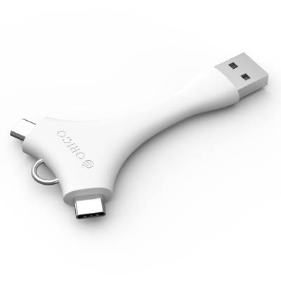 Adaptor Orico 1x USB 2.0 Male - 1x microUSB 2.0 Male, 1x USB tip C Male, alb