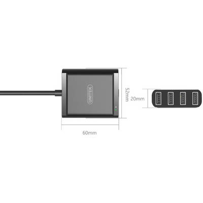 Adaptor Unitek 1x USB 2.0 Male to 1x RJ45 Female - 1x RJ45 Female to 4x USB 2.0 Female, negru