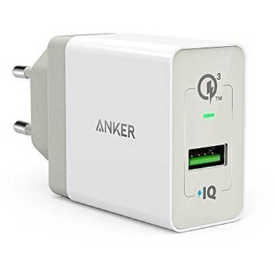 Anker PowerPort+, 1x USB, 18W, White, tehnologia Quick Charge 3.0