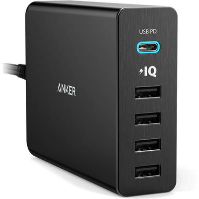 Anker PowerPort+ 5, 60W, 3A, 1x USB-C 4x USB 3.0, Power Delivery, PowerIQ, Black