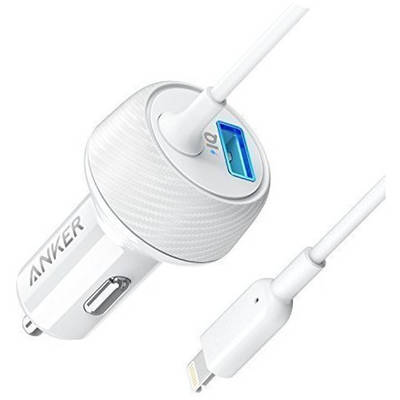 Anker PowerDrive 2 Elite, 1x USB, White + cablu Lightning