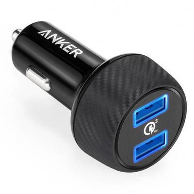 Anker PowerDrive Speed 2, 39W, 3A, 2x USB, Black, tehnologia Quick Charge 3.0