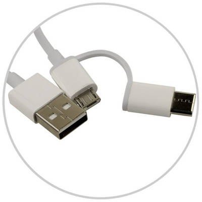 Xiaomi 2 in1, USB Male la microUSB Male, USB-C Male, 1 m, White