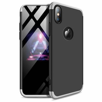 Husa iPhone Xs Max GKK 360 Logo Cut + folie protectie display Negru/Argintiu