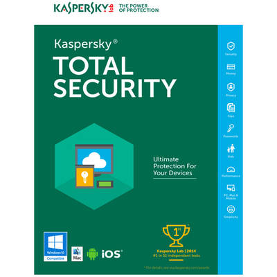 Software Securitate Kaspersky Total Security 2019, 1 Dispozitiv, 1 An, Licenta de reinnoire, Electronica