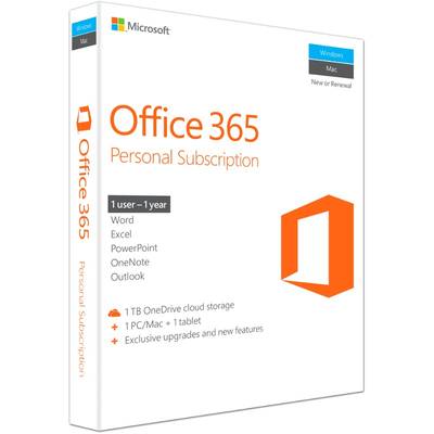 Microsoft Office 365 Personal, 32/64 bit, Engleza, Subscriptie 1 An - 1 Utilizator, pentru PC/Mac, Telefon si Tableta
