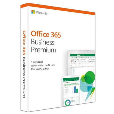 Microsoft Office 365 Business Premium 2019, Romana/Engleza, Subscriptie 1 An, 1 Utilizator, Medialess Retail