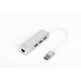 Hub USB Assmann HUB 3-port USB 3.0 SuperSpeed with Gigabit LAN adapter, aluminium