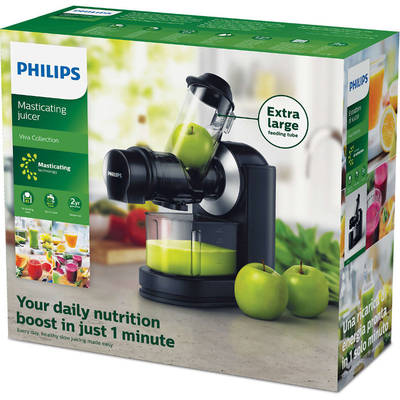 Philips Storcator de fructe si legume prin presare la rece HR1889/70 Recipient suc 1 litru Recipient pulpa 0.75 litri 150W Negru