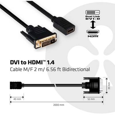 CLUB3D Cablu DVI la HDMI 1.4 Cable Male/Female 2m