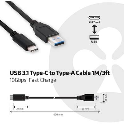 CLUB3D Cablu USB 3.1 Type-C la USB 3.1 Tip A 10Gbps PD 60W Male/Male 1m