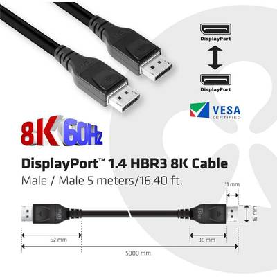 CLUB3D Cablu DisplayPort 1.4 HBR3 8K Cable Male/Male 5m