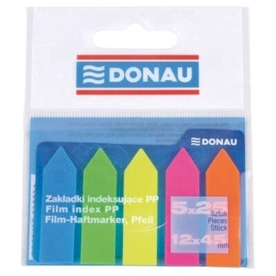 Index autoadeziv din plastic, Donau, dimensiuni 42 x 12 mm, 5 culori x 25 file/culoare