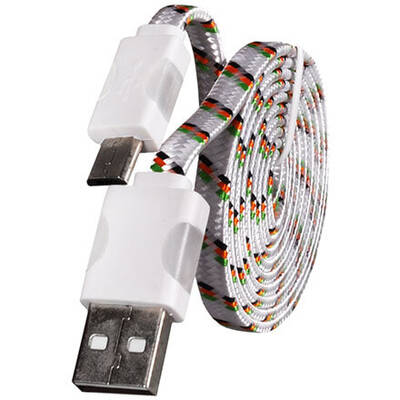 ForIT Cablu Usb BRAIDED cu LED MICRO USB 1 Metru Alb