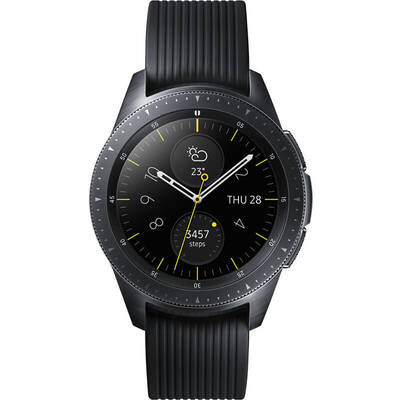 Smartwatch Samsung Galaxy Watch 2018, 42 mm, corp negru, curea silicon negru, Wi-Fi, Bluetooth, GPS si NFC, rezistent la apa, apeluri