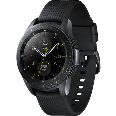 Smartwatch Samsung Galaxy Watch 2018, 42 mm, corp negru, curea silicon negru, Wi-Fi, Bluetooth, GPS si NFC, rezistent la apa, apeluri