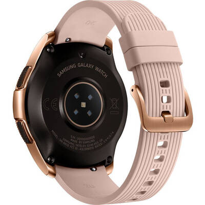Smartwatch Samsung Galaxy Watch 2018, 42 mm, corp auriu, curea silicon roz, Wi-Fi, Bluetooth, GPS si NFC, rezistent la apa, apeluri