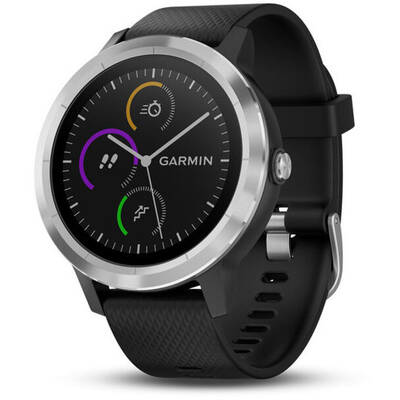 Smartwatch Garmin Vivoactive 3, argintiu, curea silicon negru GPS + HR
