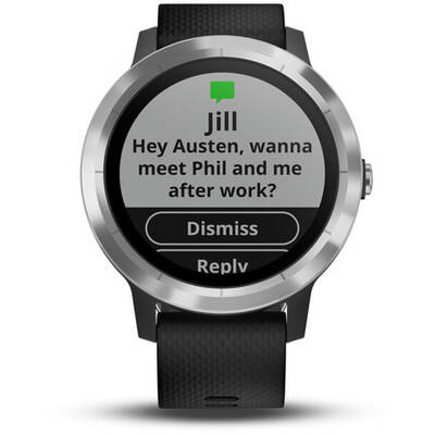 Smartwatch Garmin Vivoactive 3, argintiu, curea silicon negru GPS + HR