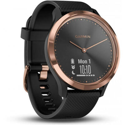 Smartwatch Garmin Vivomove HR Sport, roz-auriu, curea silicon negru, Small/Medium